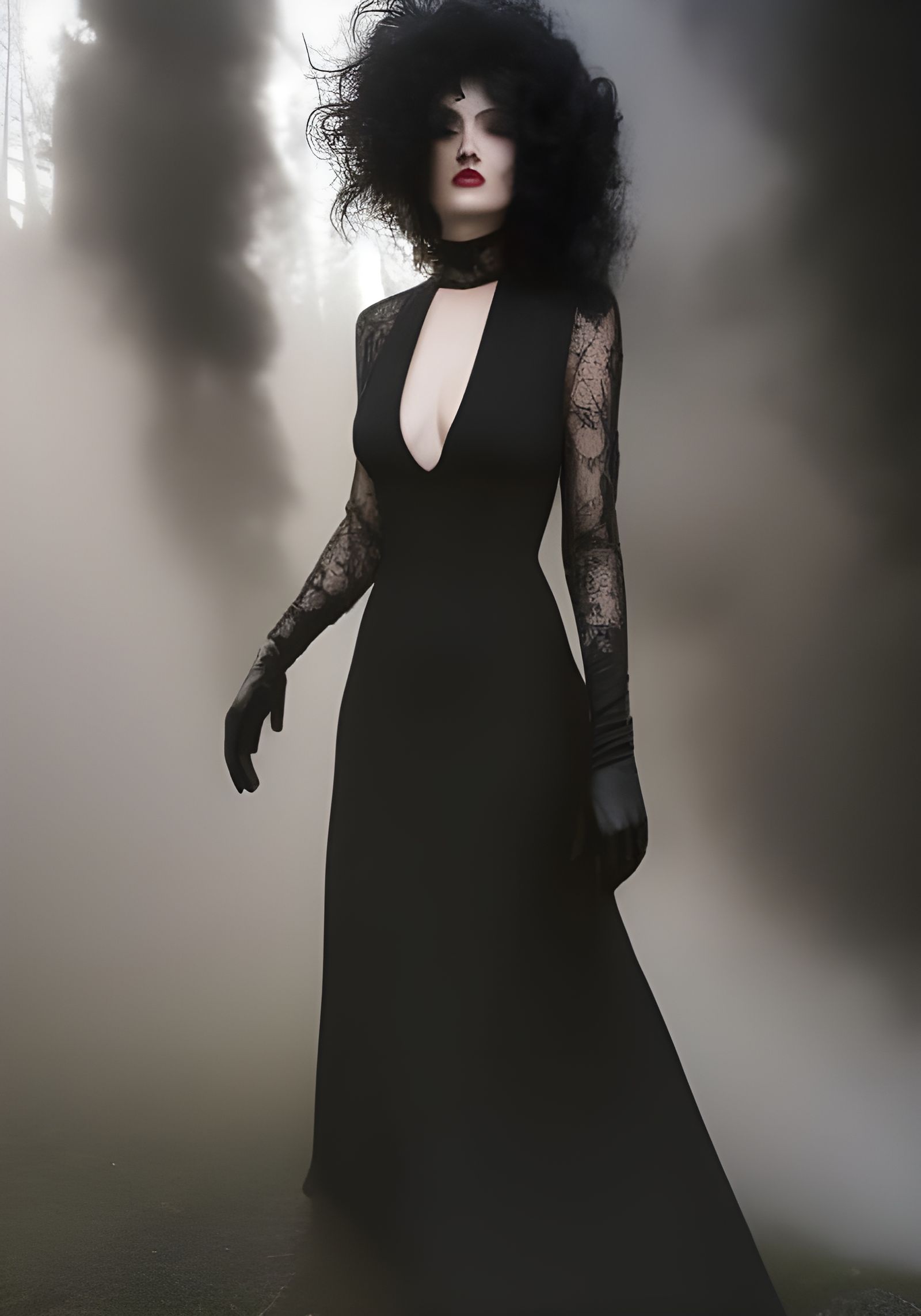 Ethereal Woman in Fog, Art Nouveau Portrait