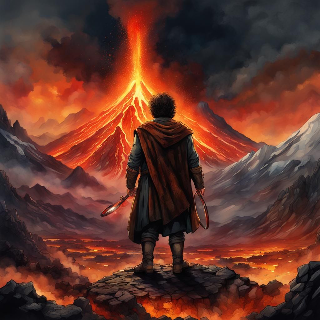 Frodo on Mount Doom Watercolor Illustration