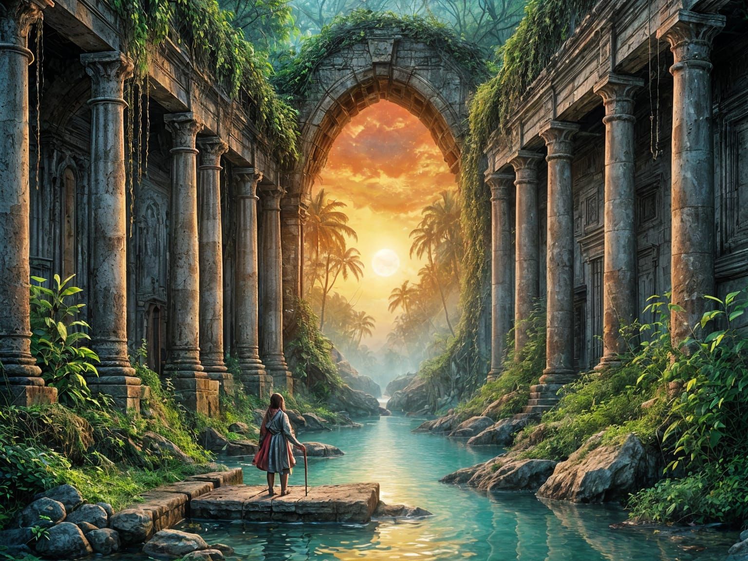 Mystical Portal in Ancient Temple Ruins