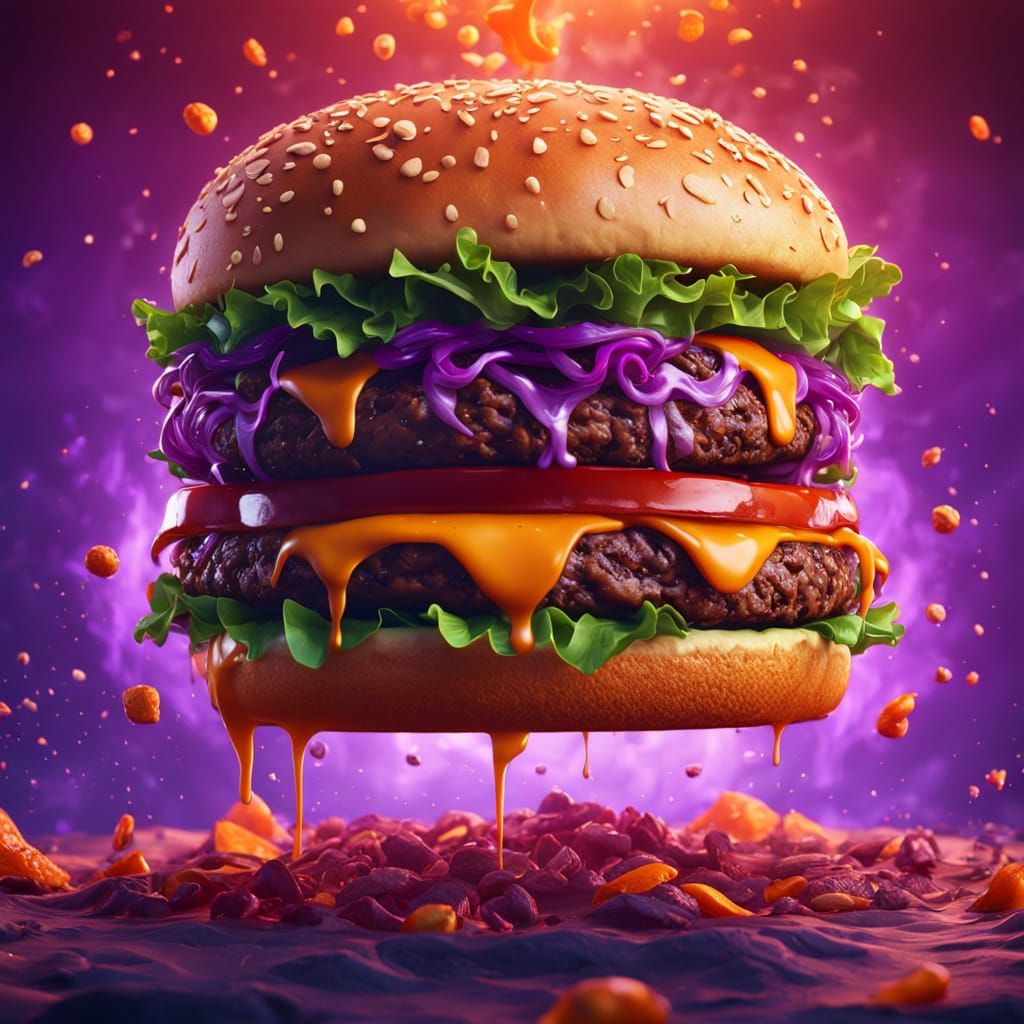 Fantastical Burger in Cosmic Void, Epic Matte Painting
