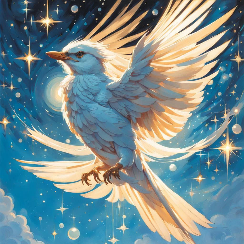 Celestial Bird Flies Through Sparkling Space