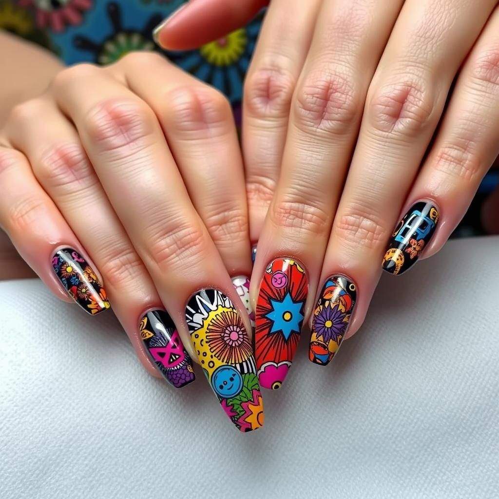Psychedelic Nail Art in Comic Book Style