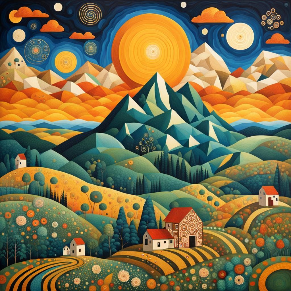 Folk Art in Isometric Abstract Style