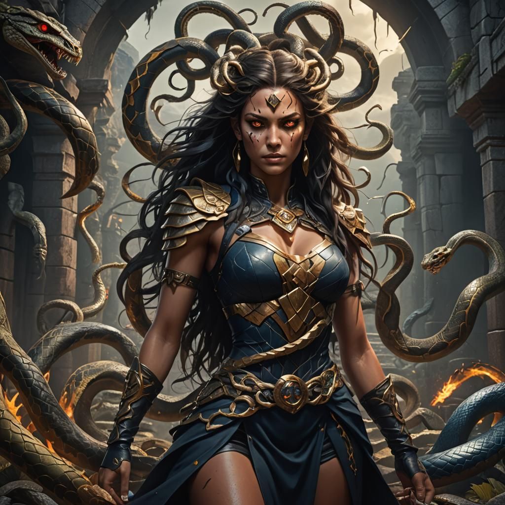 Medusa Turns Man to Stone: Fantasy Concept Art