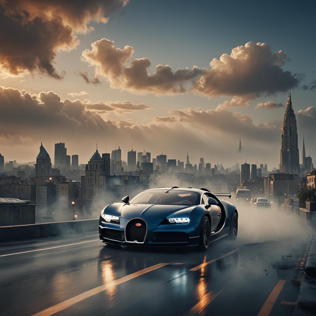 Bugatti Soars Through Clouds in Cinematic Digital Painting