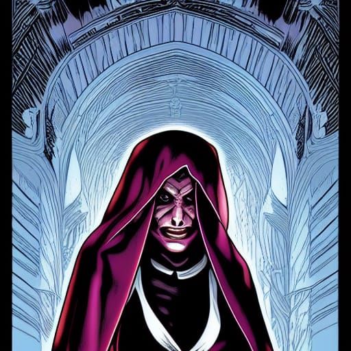 Menacing Nun in Comic Book Art Style