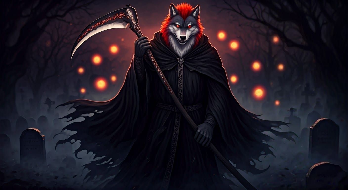 Dark Fantasy Wolf Reaper in Hyper-Realistic Style