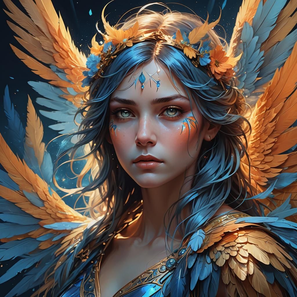 Mystical Winged Being Portrait in Digital Art Style