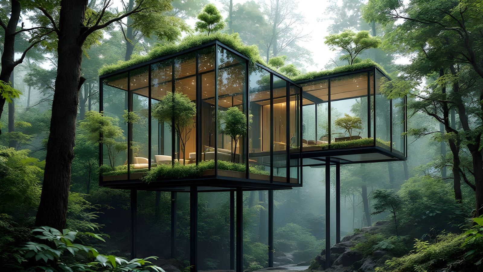 Futuristic Glass Cube Retreat in Serene Forest