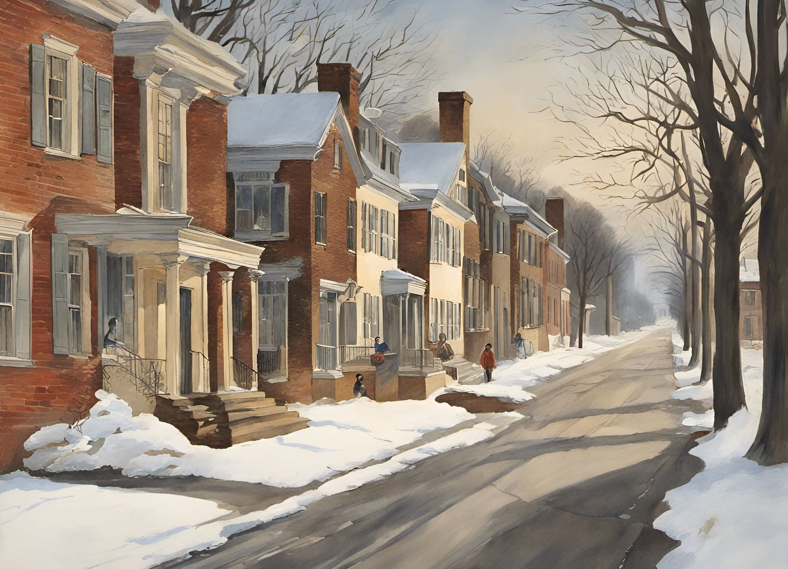 Winter City Street in American Scene Style