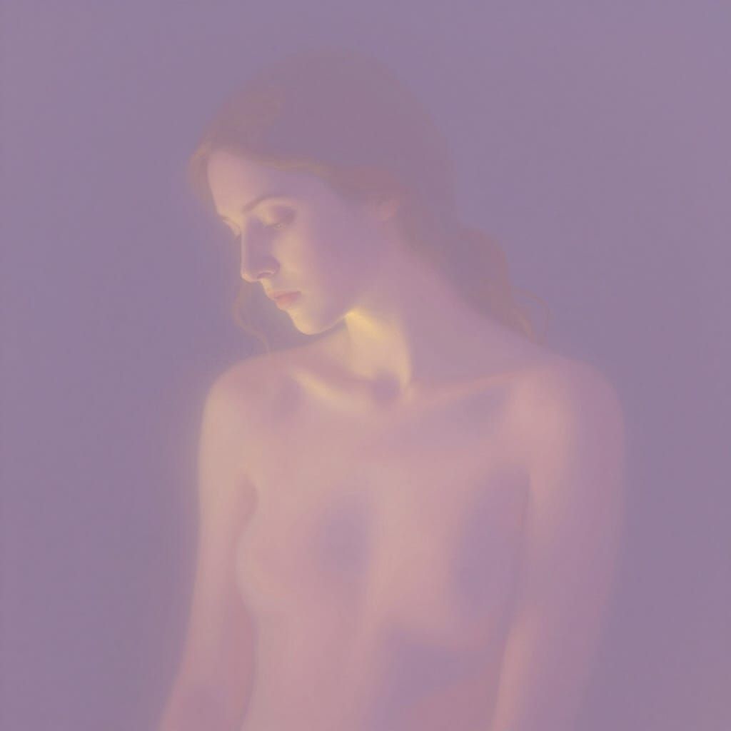 Ethereal Woman Dissolving into Light and Dust