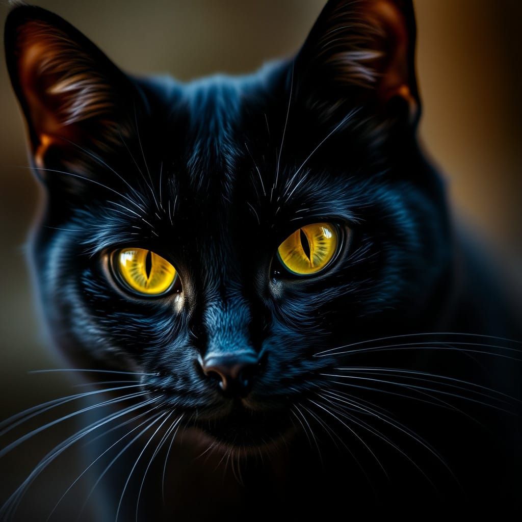 Mysterious Black Feline in a Cyberpunk Aesthetic