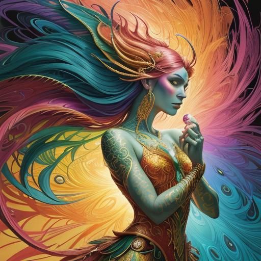 Dragon Peacock Woman in Abstract Expressionism