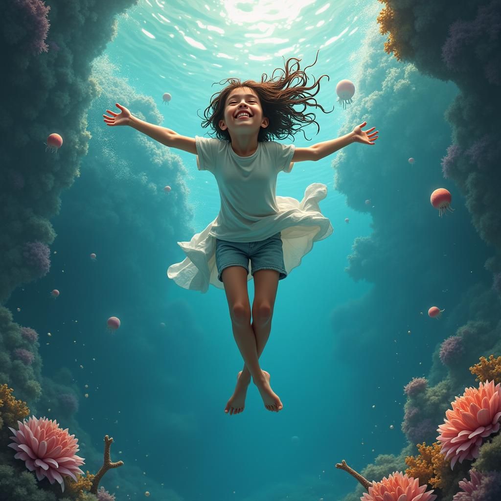 Girl Dives into Surreal Underwater Fantasy World