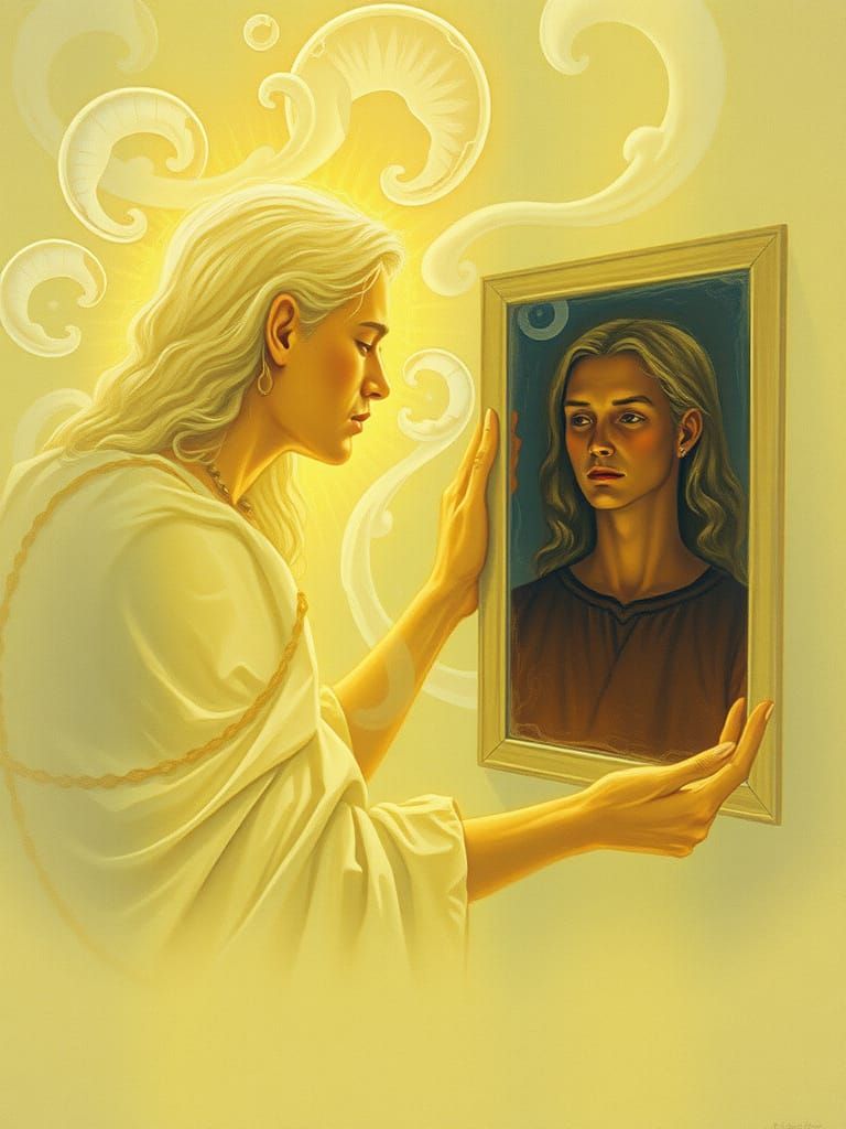 Divine Being Contemplates Transcendent Self in Cosmic Reflec...