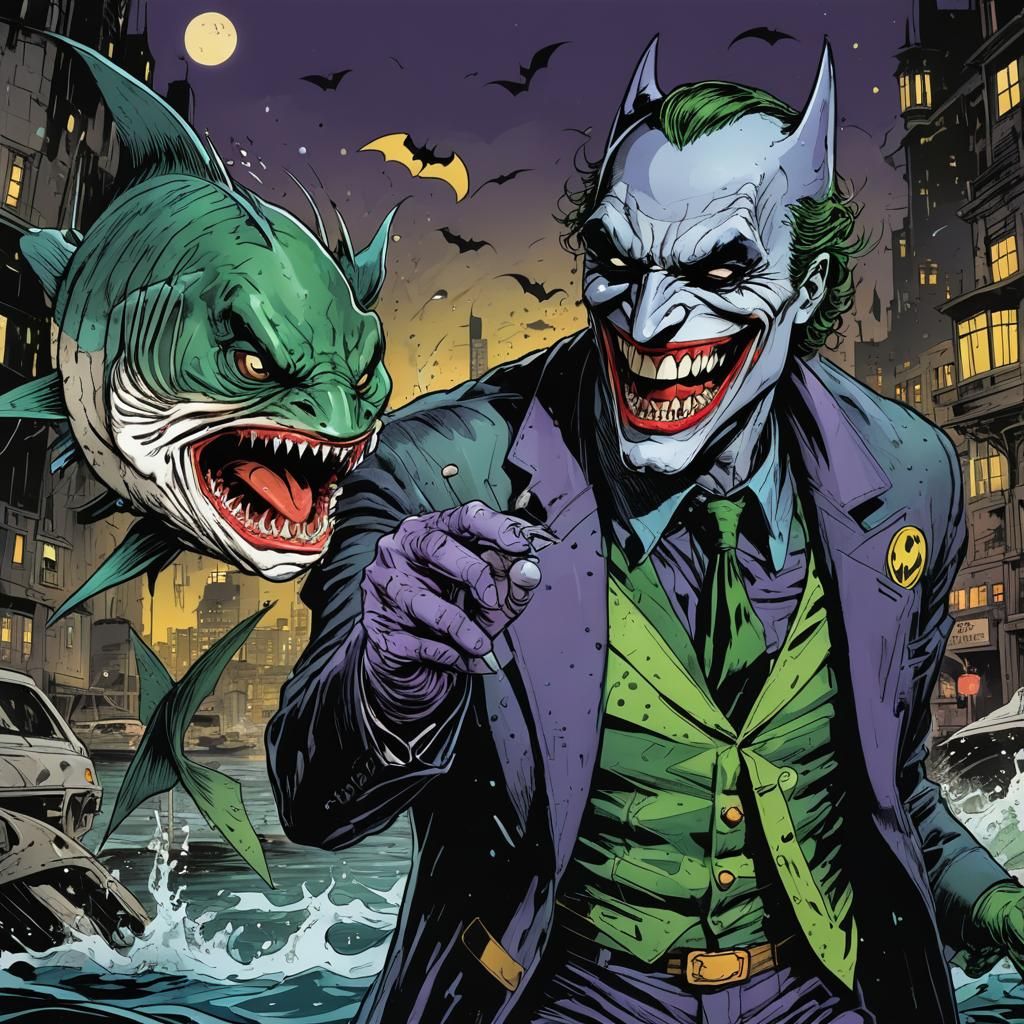 Batman and Laughing Fish in Comic Book Art