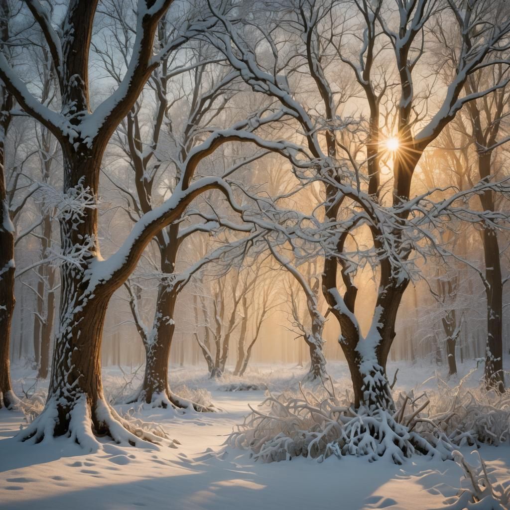Golden Rococo Landscape with Snow-Covered Trees