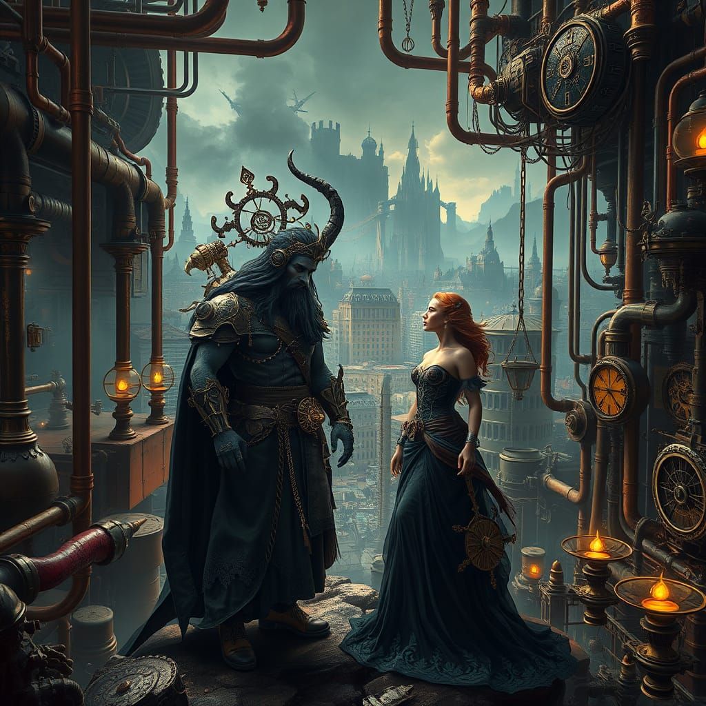 Steampunk Hades and Persephone in Industrial Underworld