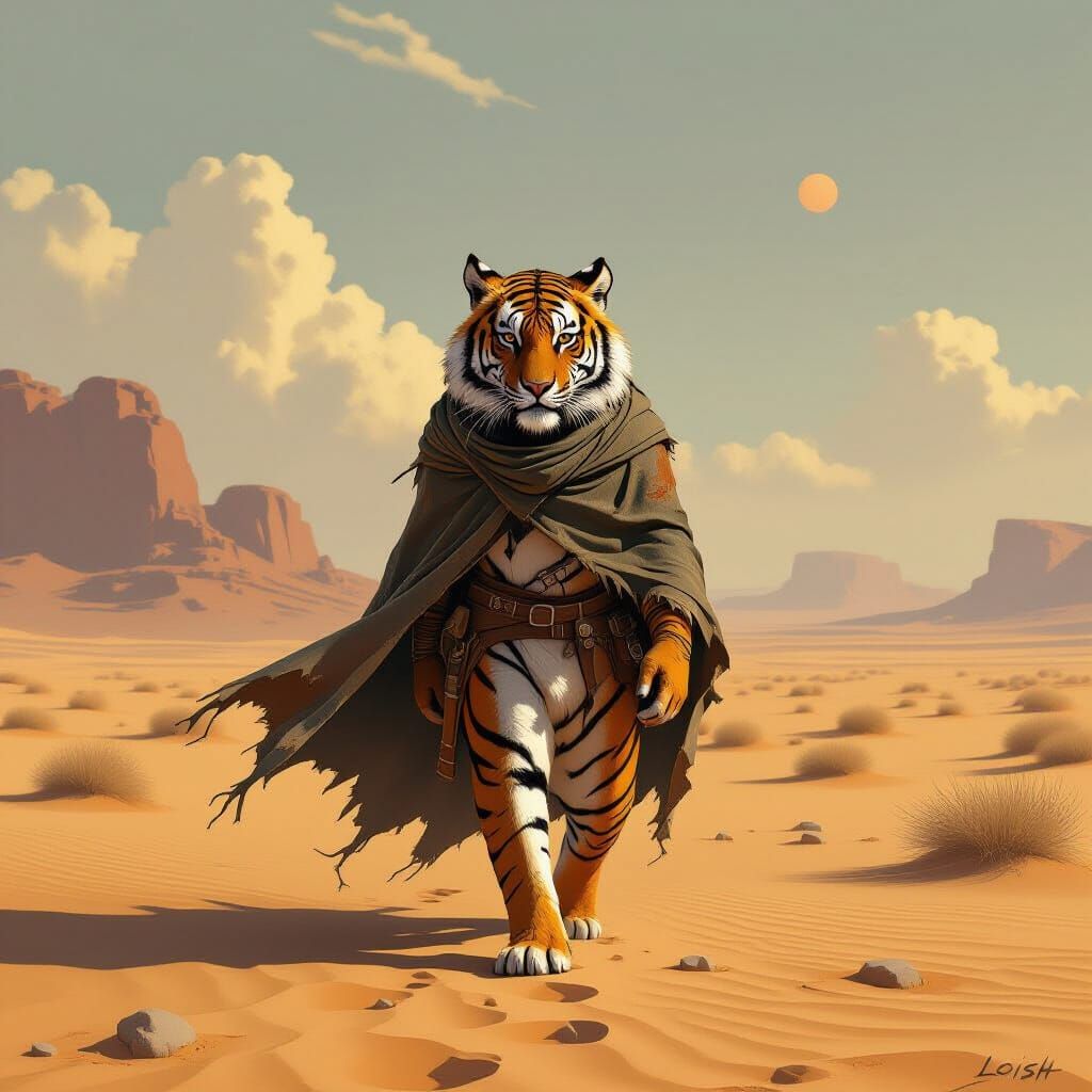 Majestic Tiger in Desert Landscape
