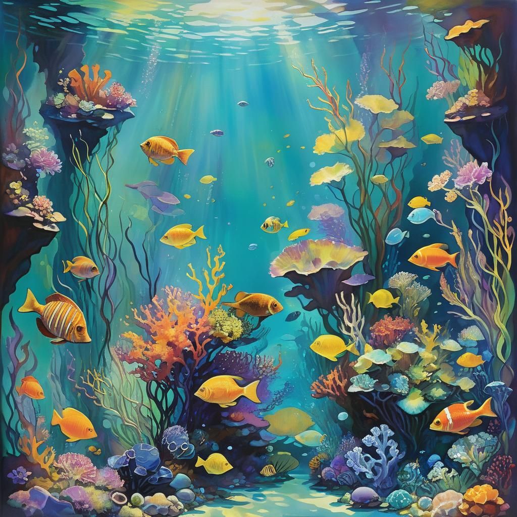 Luminous Underwater Scene in Tiffany Style