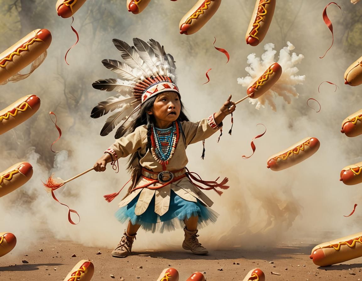 A  Native American child fighting off spirits called, "Hot D...