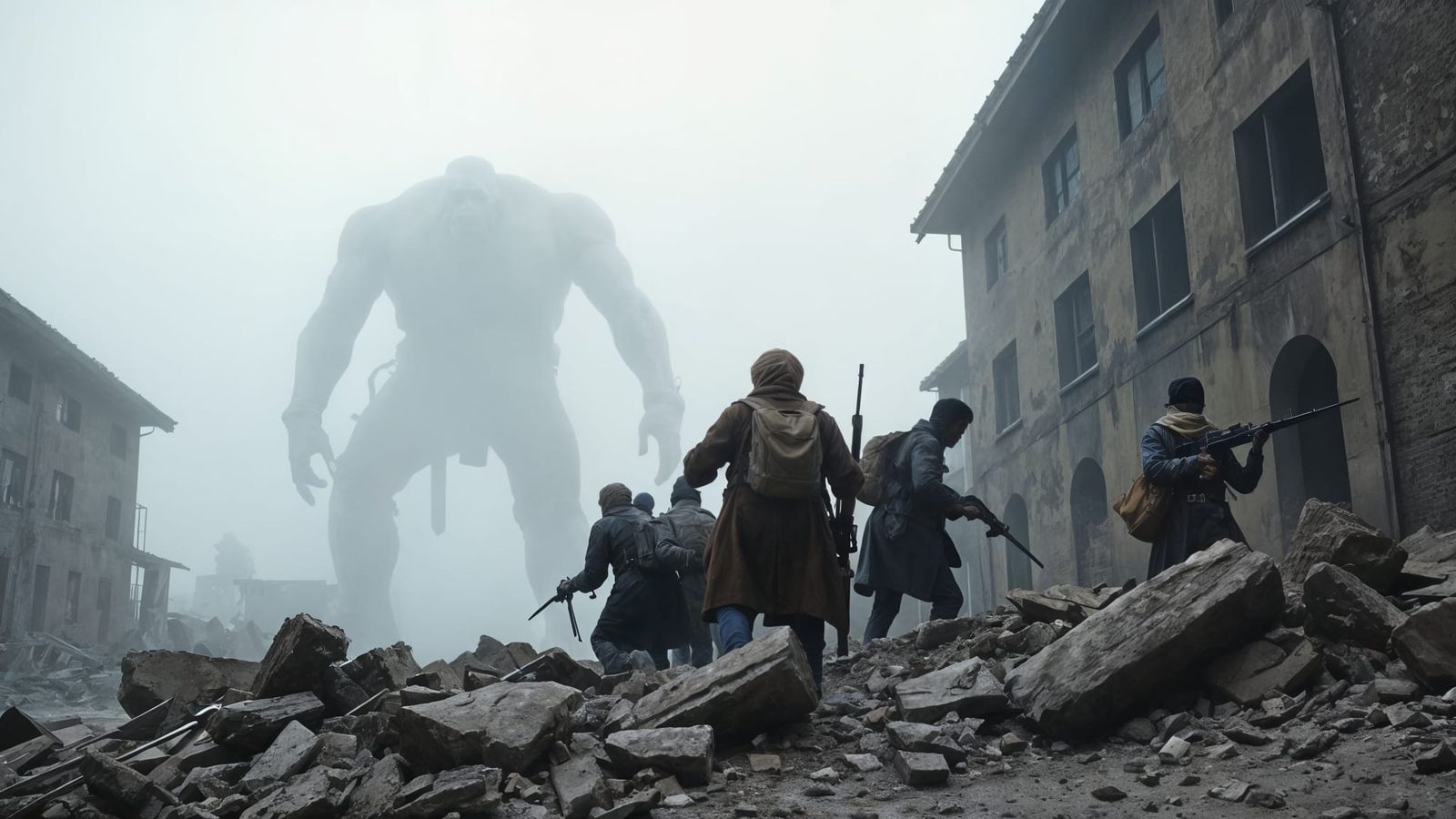 Dystopian Horror: Travelers Hiding from a Monstrosity