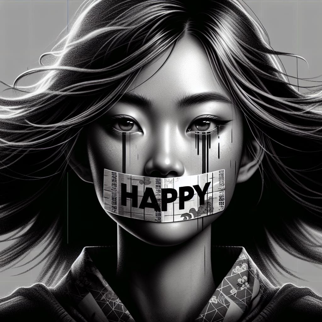 Glitchcore Asian Woman Portrait in Matte Painting Style