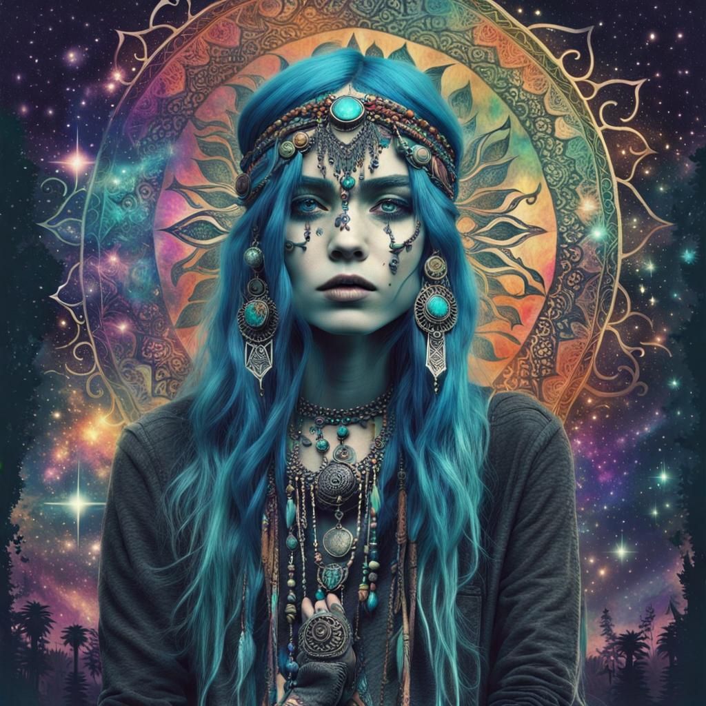 Ethereal Dream Punk Druidess: A Digital Portrait