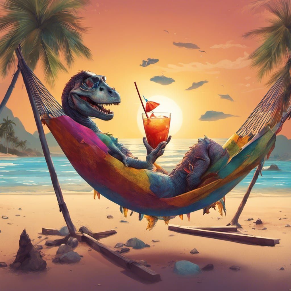 Dinosaur Beach Vacation in Splash Art Style