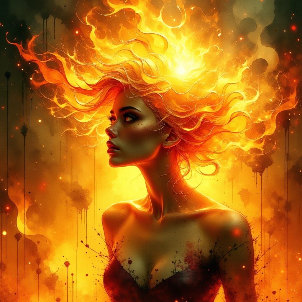 Fiery Woman in Dark Surrealism Style