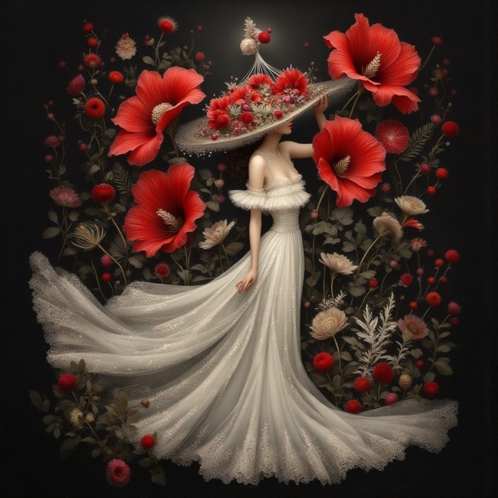 Ethereal Woman with Hibiscus in Fantasy Art Style