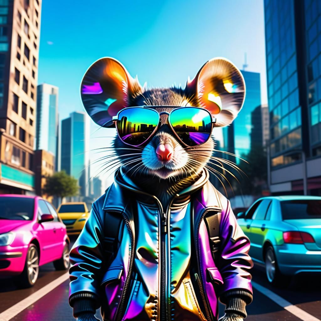 Awesome Mouse in Iridescent Outfit, Graffiti Art