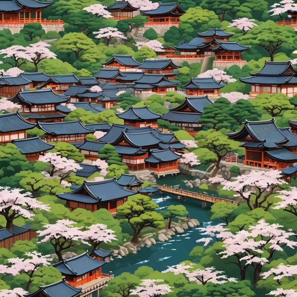 Kyoto Cityscape in Anime Style