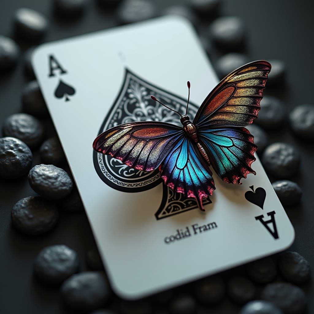 Butterfly on Ace of Spades: Hyperrealistic Digital Art