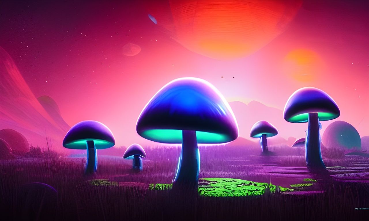 Bioluminescent Mushroom Fantasy Landscape in Space