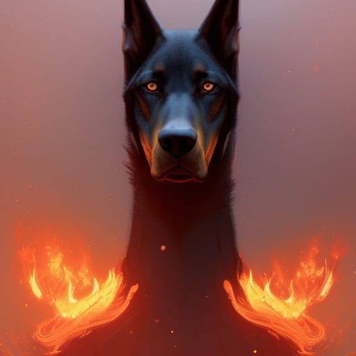 Doberman Wolf in Rose Gold Flames