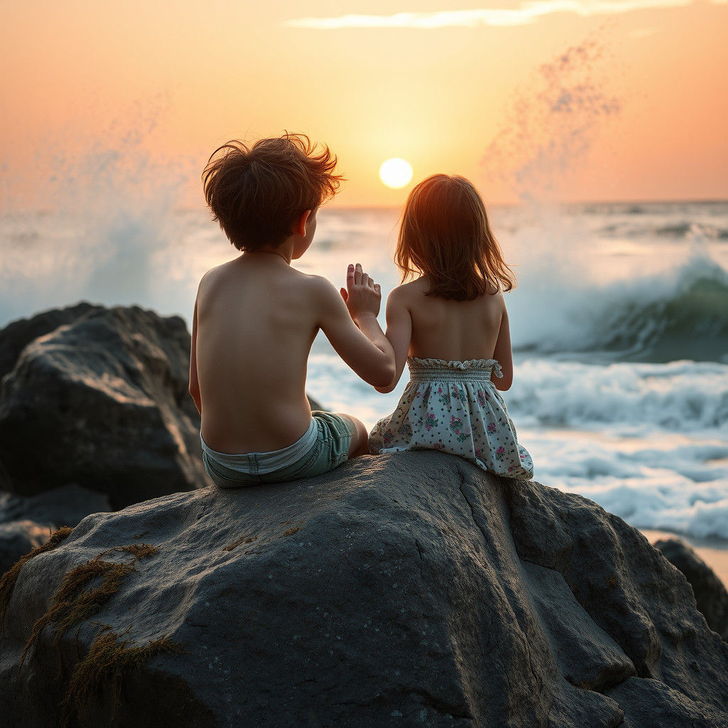 Teenage Couple at Sunset: Ethereal Beach Scene