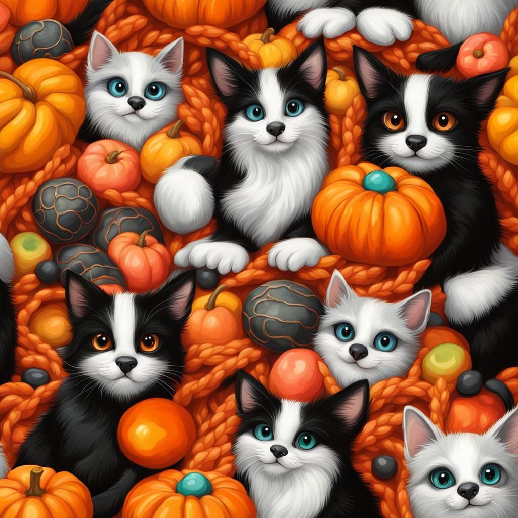 Playful Kittens on Cozy Blanket in Candy Art Style