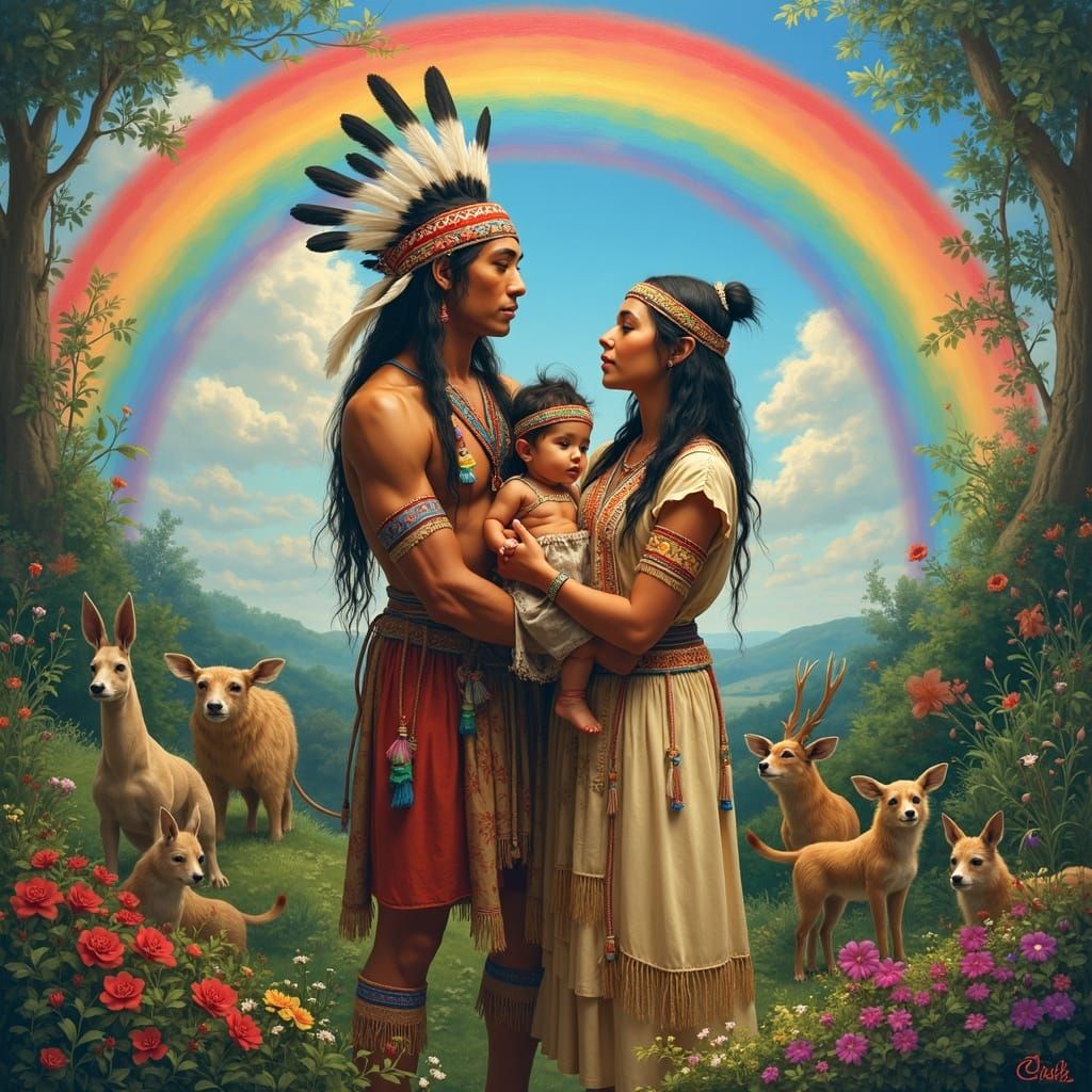 Native American Couple in Eden, Dreamlike Art