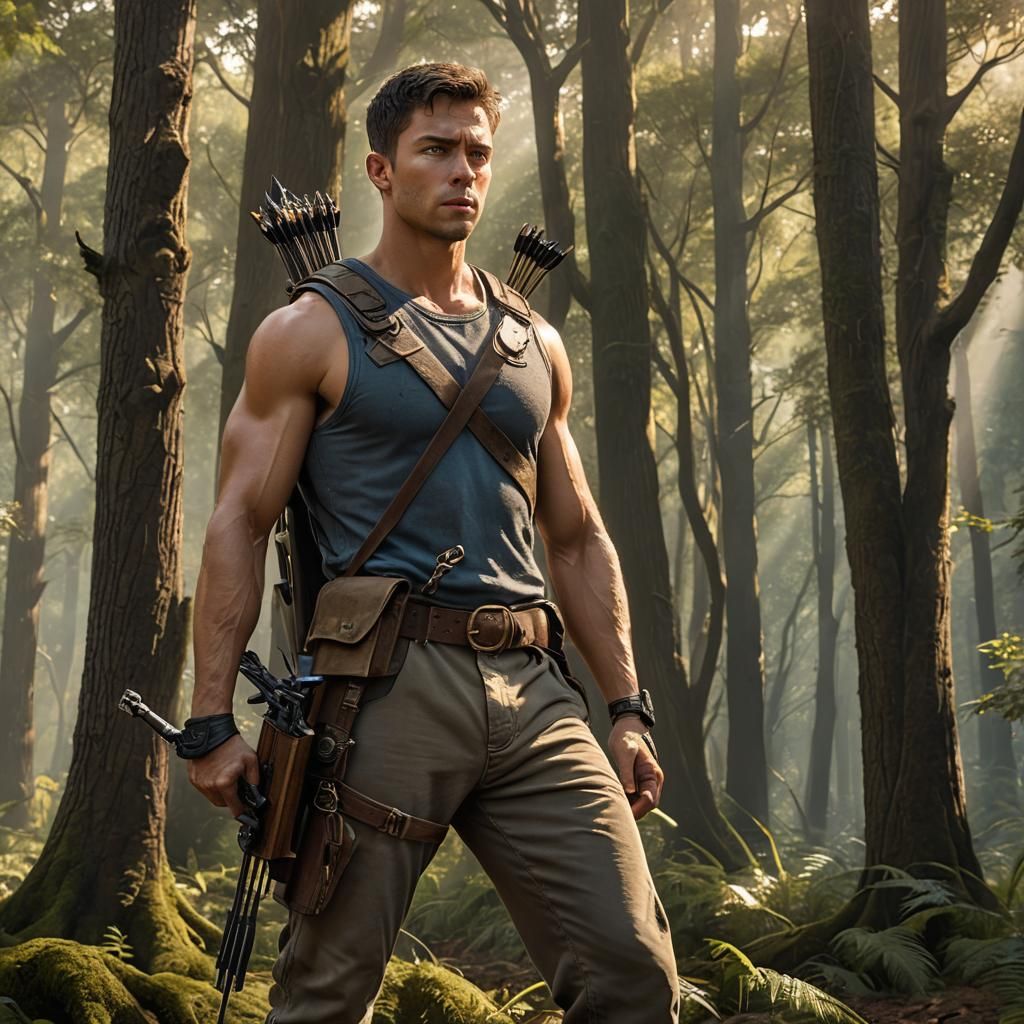 Fantasy Soldier with Crossbow in Forest, Matte Painting