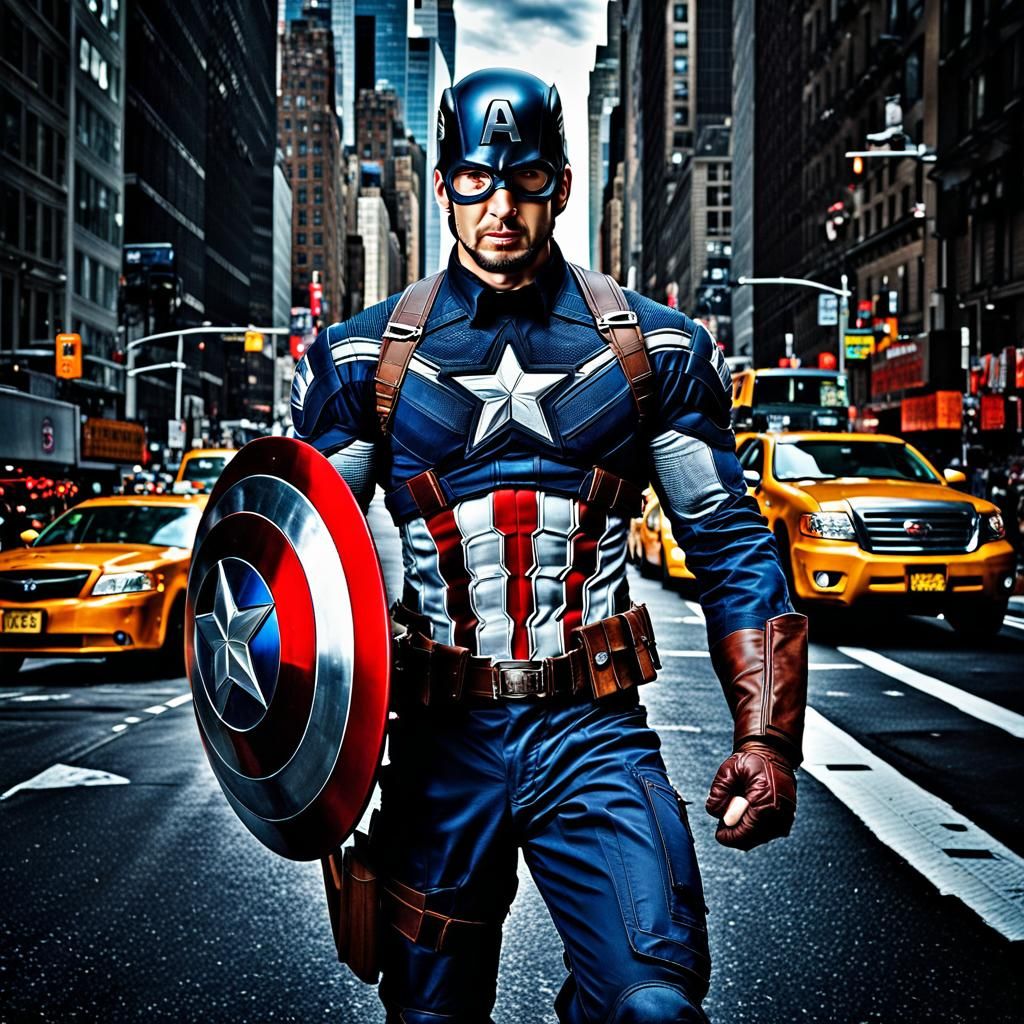 Captain America in New York: Hyperrealistic Cinematic Portra...