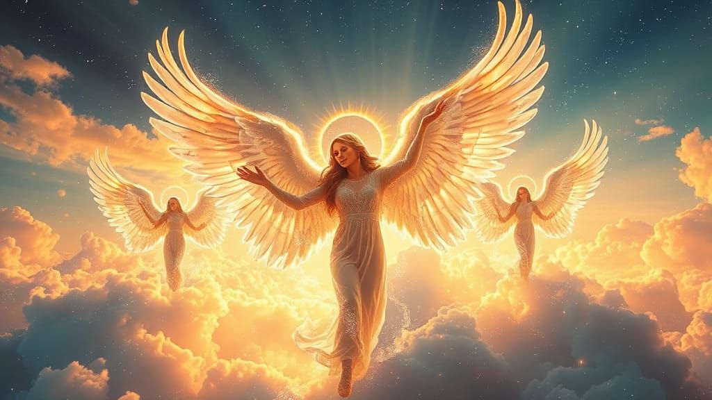 Divine Angels Radiate Love From Heaven in Magical Fantasy Ar...