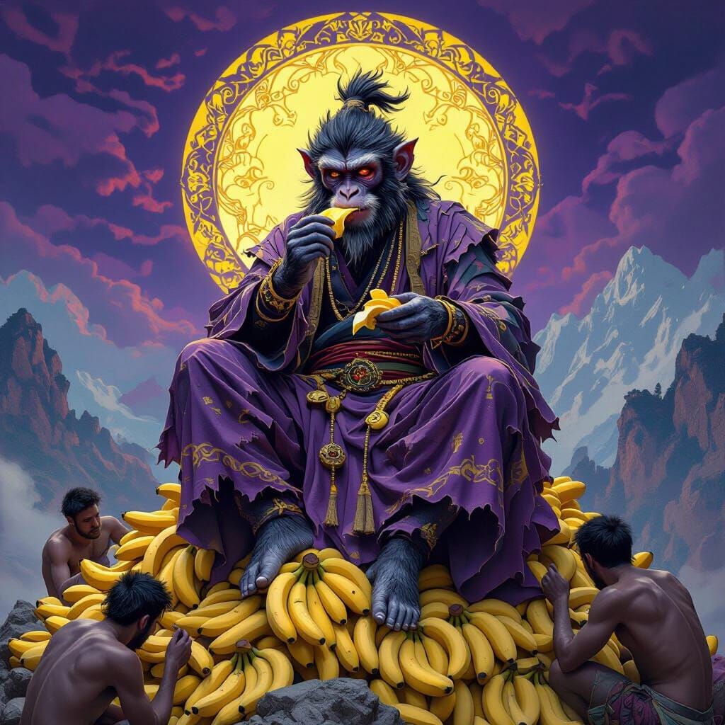 Monkey God on Banana Mountain in Art Nouveau Style