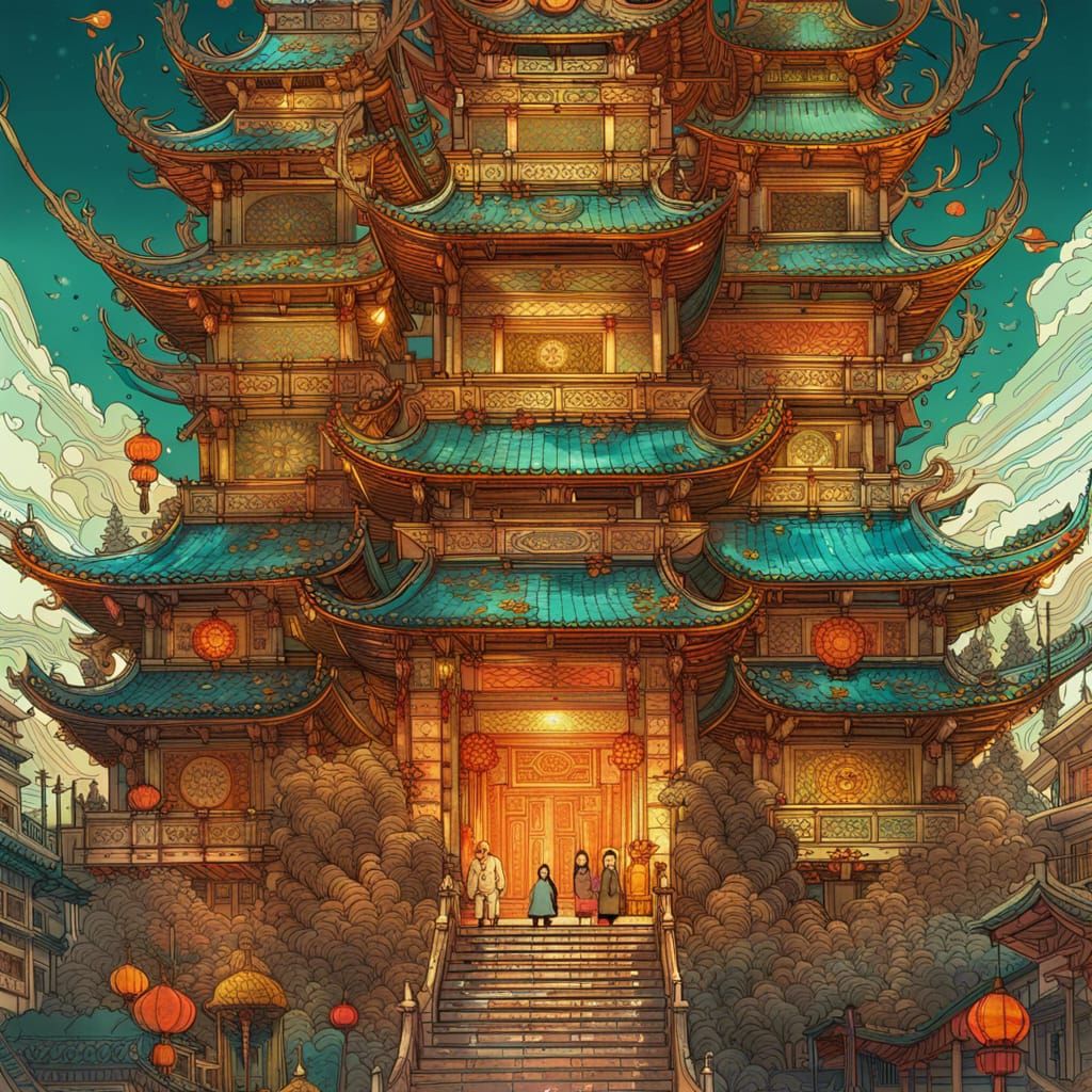 Colorful Chinese Temple with Intricate Details