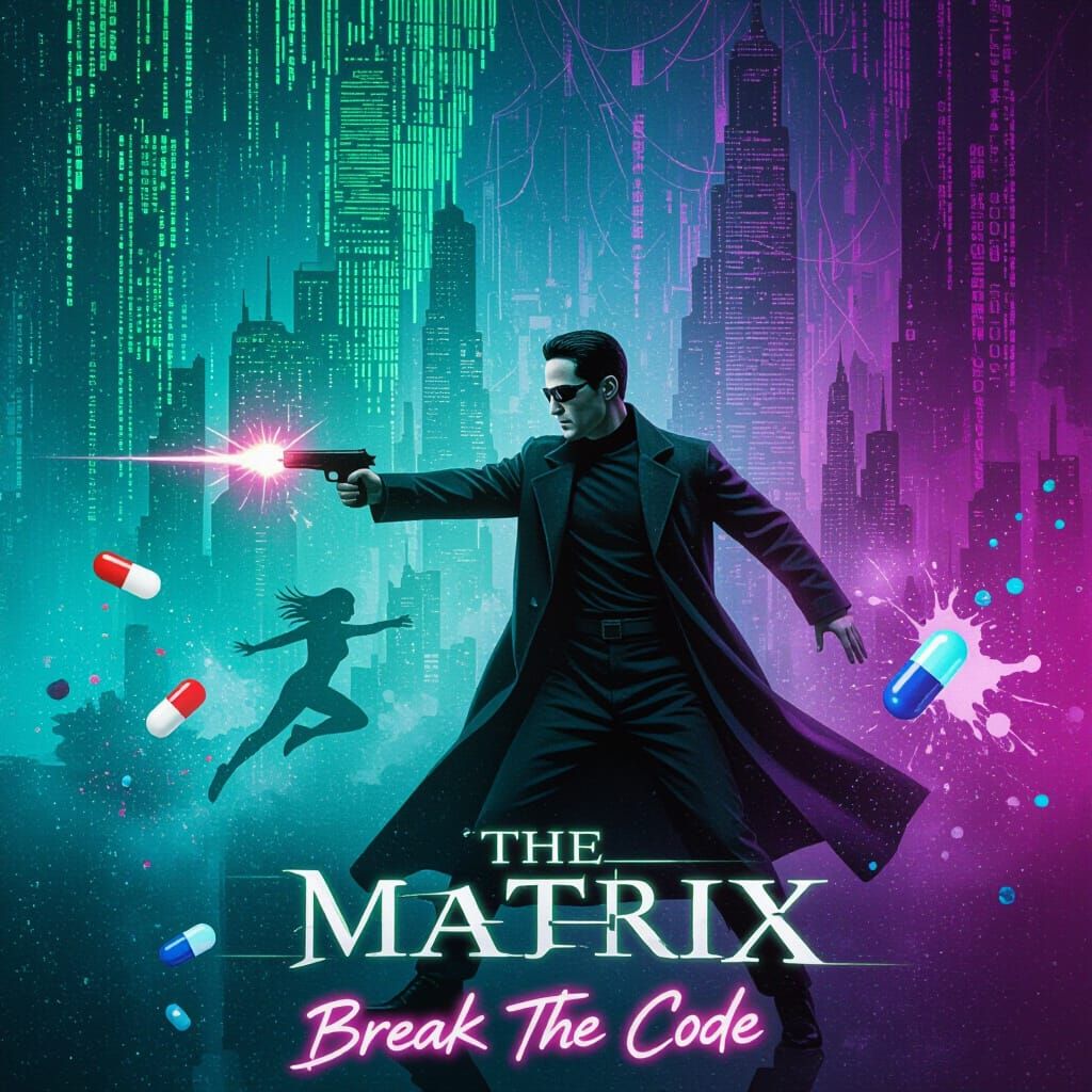 The Matrix Cyber-Fantasy Movie Poster with Neo