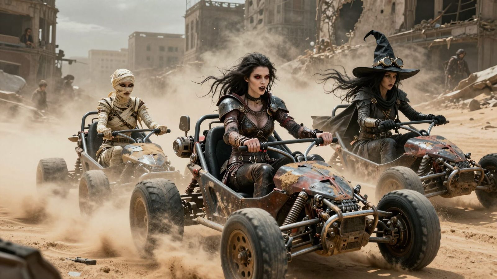 Supernatural Women Ride Dune Buggies Through Ruined City
