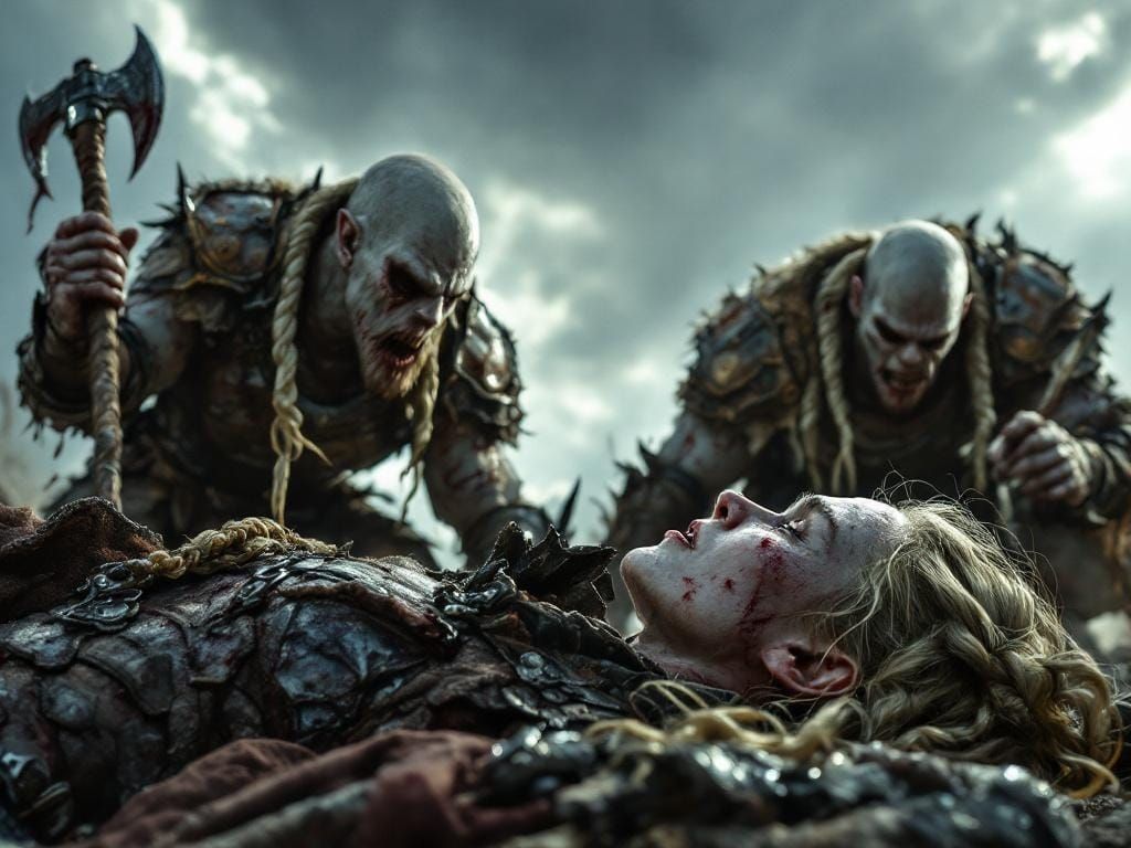 Female Dwarf Paladin's Last Stand Against Orcs