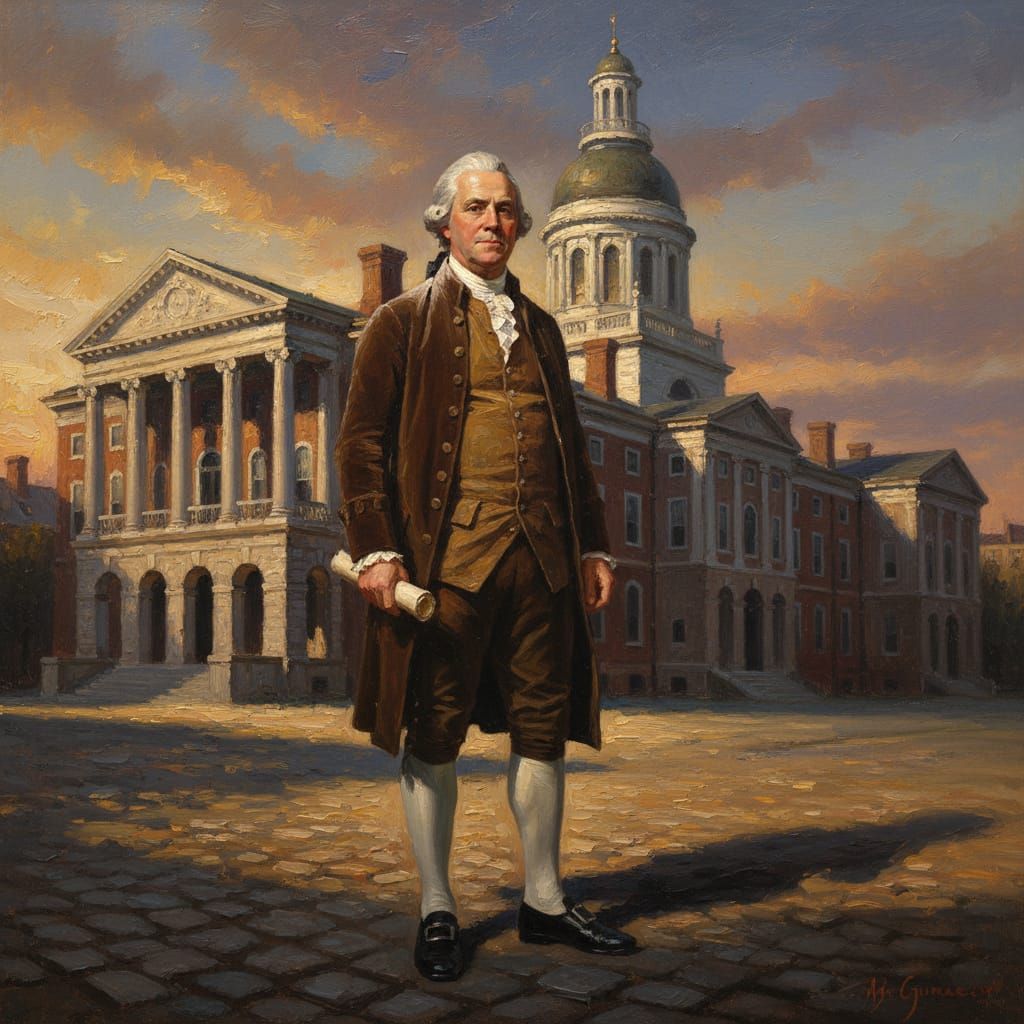 Benjamin Franklin at Philadelphia Courthouse in 1780s Attire