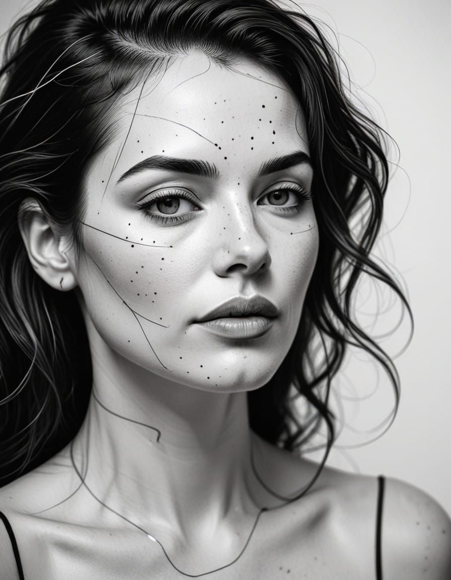 Breathtaking Woman in Black and White Continuous Line Drawin...