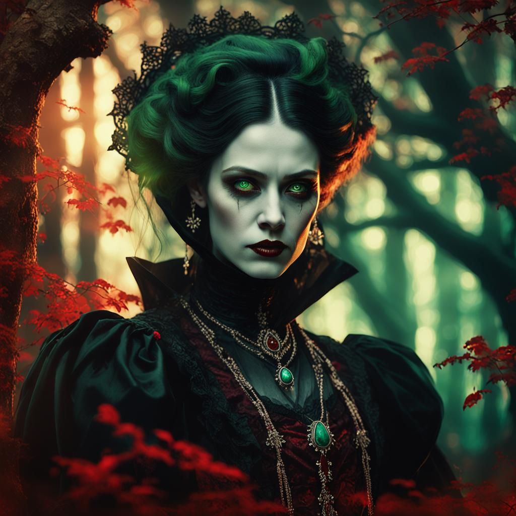 Mysterious Vampire in Forest: Dark Fantasy Portrait